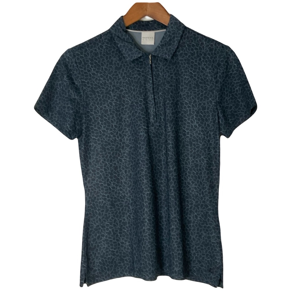 Dunning Golf Nora Zip Short Sleeve Shirt  With Petal Pattern in Charcoal Gray; M